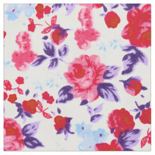 Bright Red, Purple, and Pink Floral Pattern Fabric