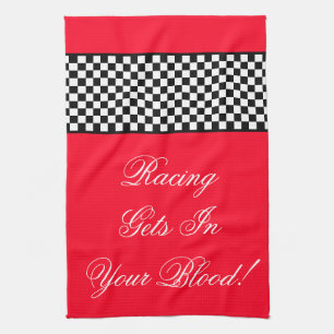 Bright Red Racing Theme Shop Kitchen Towel