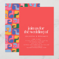 Bright Red Retro Cool Abstract Shapes Art Wedding