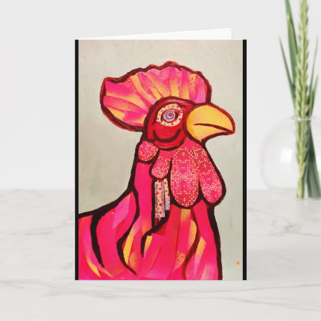 Bright Red Rooster Greeting Card (Front)