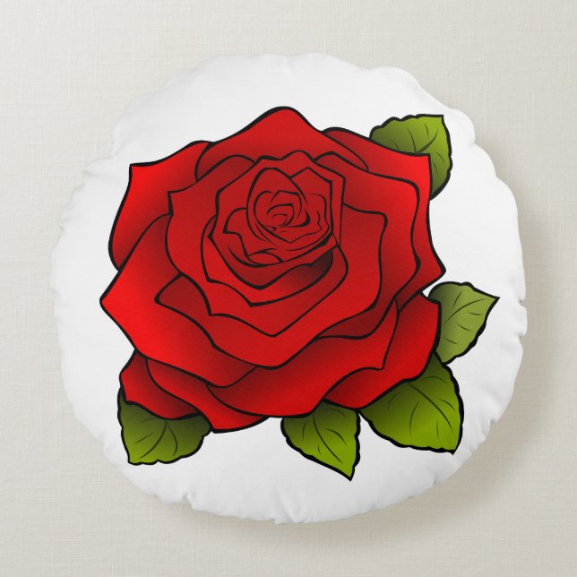 Bright Red Rose Art Round Pillow (Front)