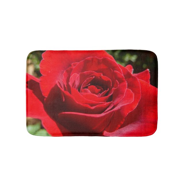 Bright Red Rose Flower Beautiful Floral Bath Mat (Front)