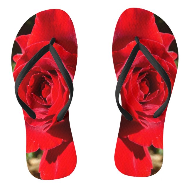 Bright Red Rose Flower Beautiful Floral Flip Flops (Footbed)