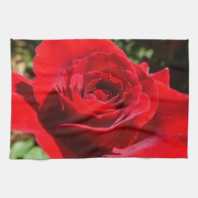 Bright Red Rose Flower Beautiful Floral Kitchen Towel (Horizontal)