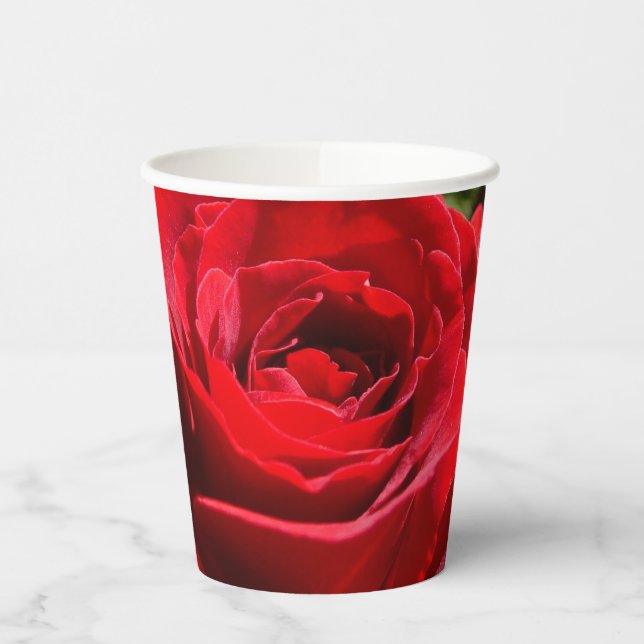 Bright Red Rose Flower Beautiful Floral Paper Cups (Left)