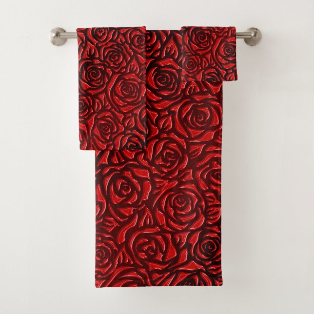 Bright Red Rose Pattern Bath Towel Set (Insitu)