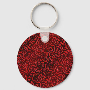 Bright Red Rose Pattern Keychain