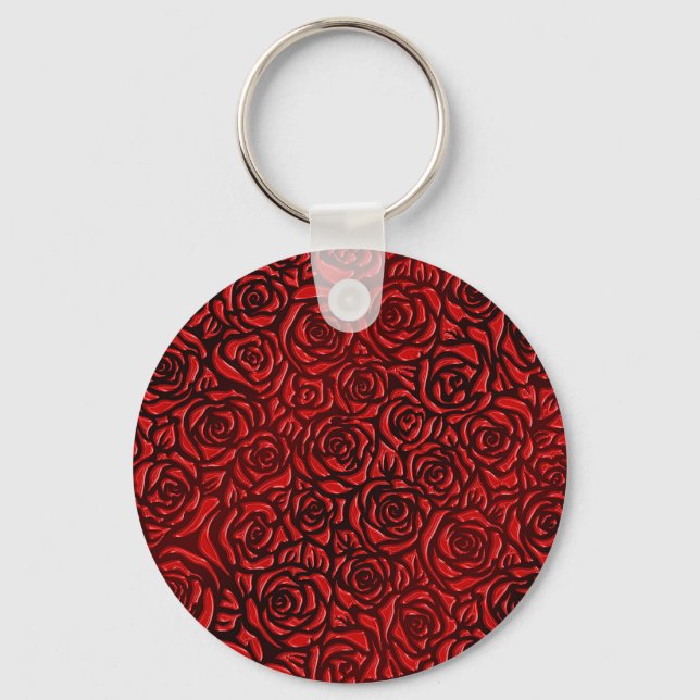 Bright Red Rose Pattern Keychain (Front)
