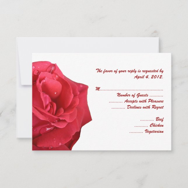 Bright Red Rose Reply Cards with Menu Options (Front)
