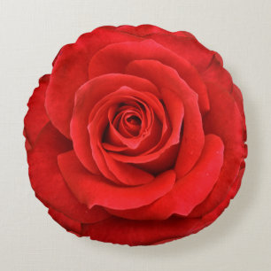 Bright Red Rose Round Pillow