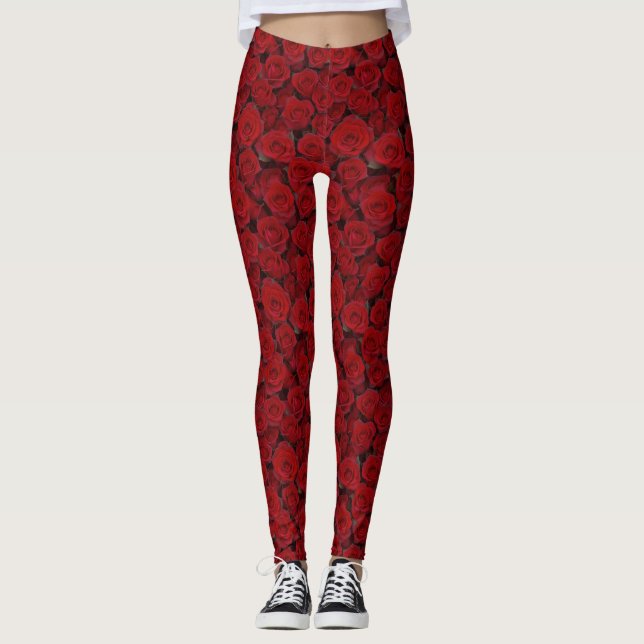 Bright Red Roses Leggings (Front)