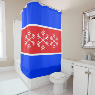 Bright Red Royal Blue Stripes White Snowflakes