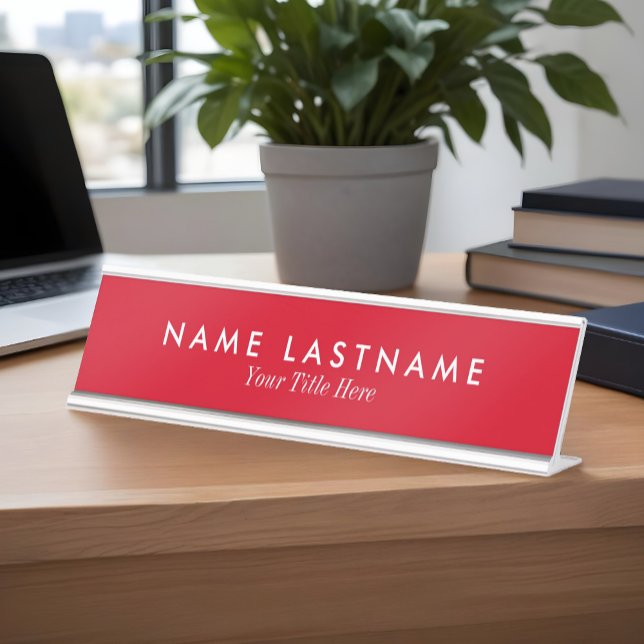 Bright Red Sleek Simple Custom Desk Nameplate (Creator Uploaded)