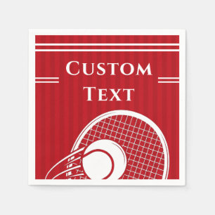 Bright Red Striped Tennis Player Coach Birthday Napkin