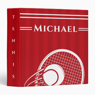 Bright Red Stripes Tennis Racket Ball Custom Name Binder