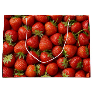 Bright Red Summer Strawberry Harvest Pattern Large Gift Bag