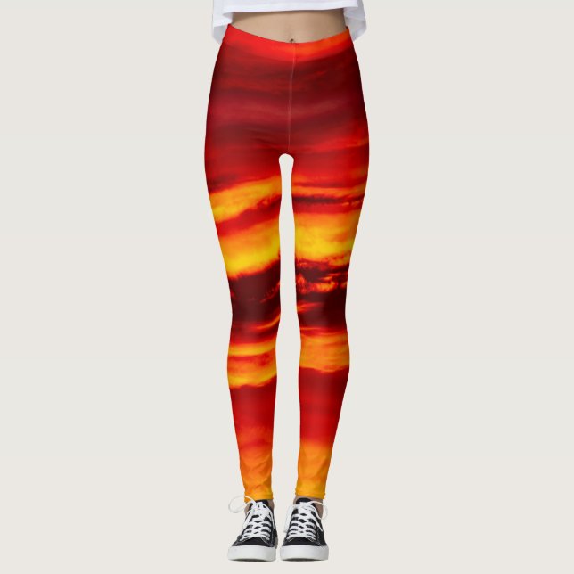 Bright Red Sunset Leggings (Front)