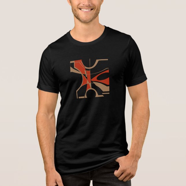 Bright Red Tan MCM Look Geometric Art Abstract Tri-Blend Shirt (Front)