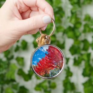 Bright Red Tree Leaves In Autumn Keychain