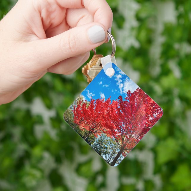 Bright Red Tree Leaves In Autumn Keychain (Hand)