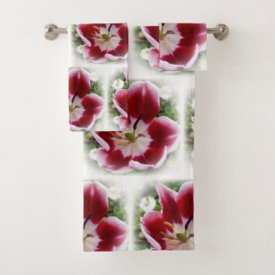 bright red tulip bath towel set