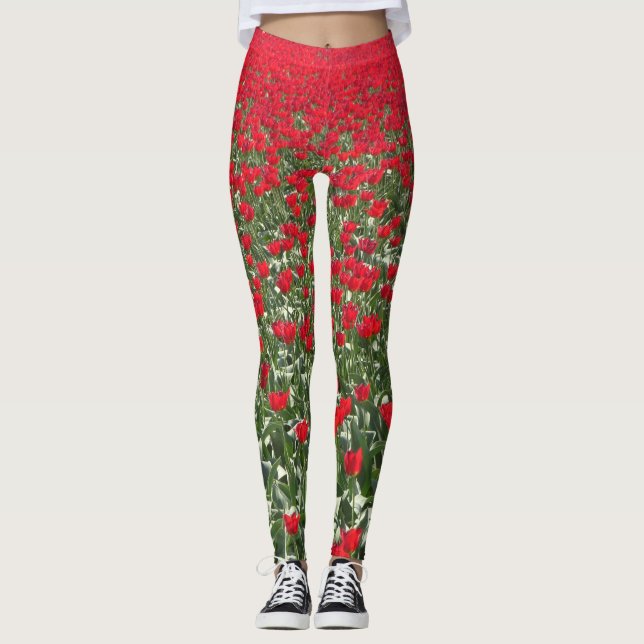 Bright Red Tulips Field Legging (Front)