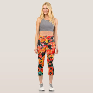 Bright Red Tulips of Istanbul Capri Leggings