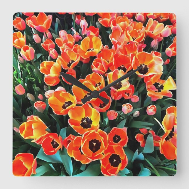 Bright Red Tulips of Istanbul Square Wall Clock (Front)