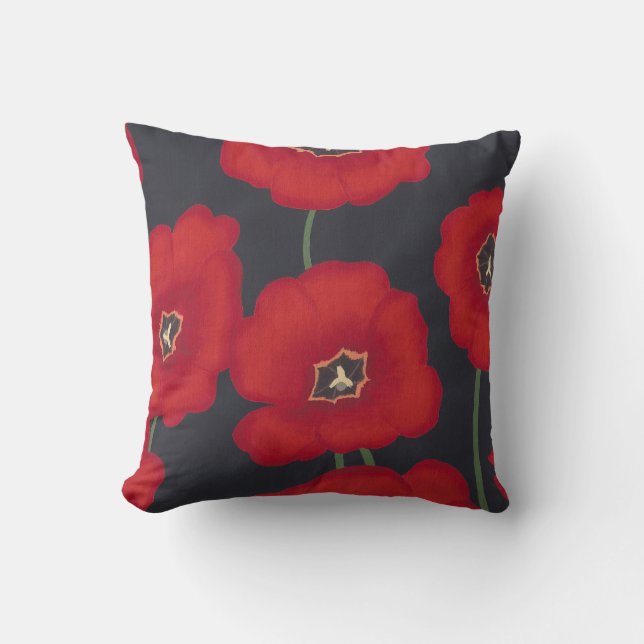 Bright Red Tulips on Black, Pillows (Front)
