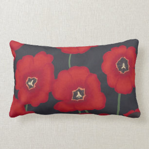 Bright Red Tulips on Black,Rectangle Pillows