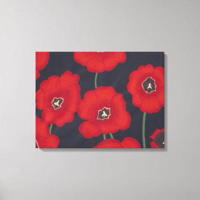 Bright Red Tulips on Black Wrapped Canvas (Front)