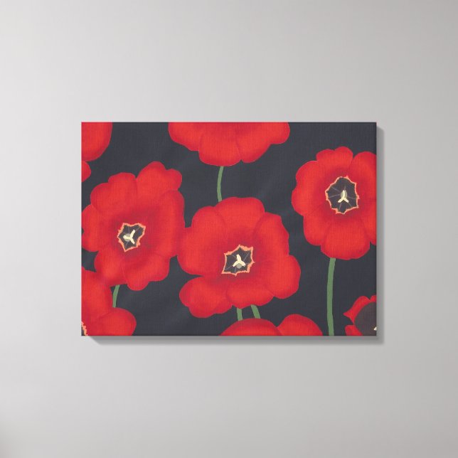 Bright Red Tulips on Black Wrapped Canvas (Front)