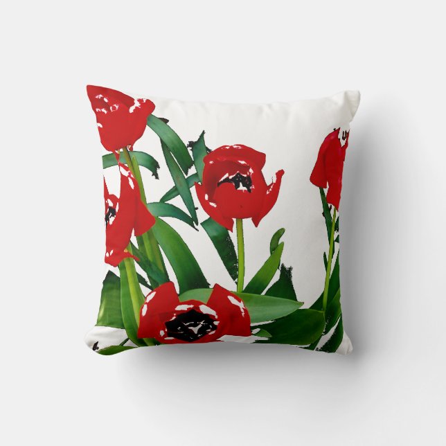 Bright red tulips throw pillow (Front)
