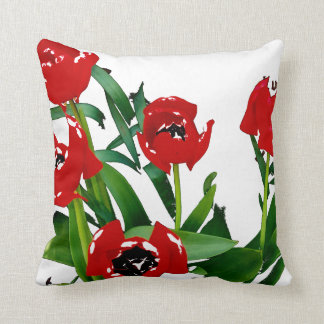 Bright red tulips throw pillow