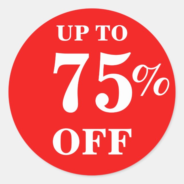 Bright Red Up To 75% OFF Sale Business Stickers (Front)