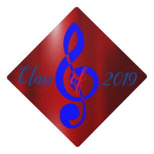 Bright Red w/Blue Music Symbol & Class of 20XX Graduation Cap Topper
