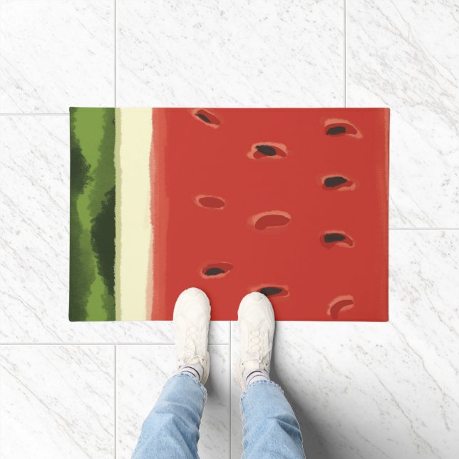 Bright Red Watercolor Watermelon Door Mat (Indoor)