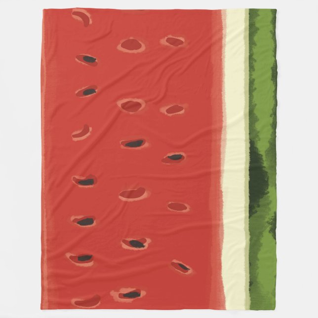 Bright Red Watercolor Watermelon Fleece Blanket (Front)