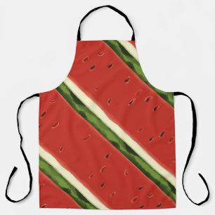 Bright Red Watercolor Watermelon Print Apron