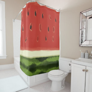 Bright Red Watercolor Watermelon Shower Curtain