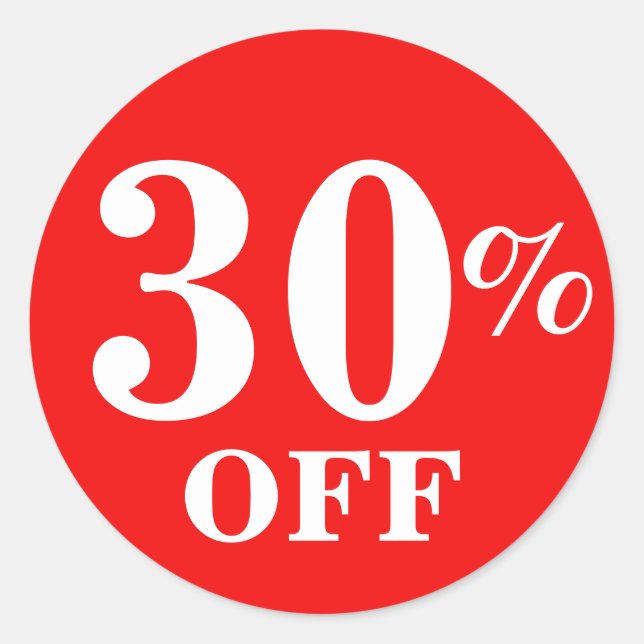 Bright Red White 30% OFF Sale Business Stickers (Front)