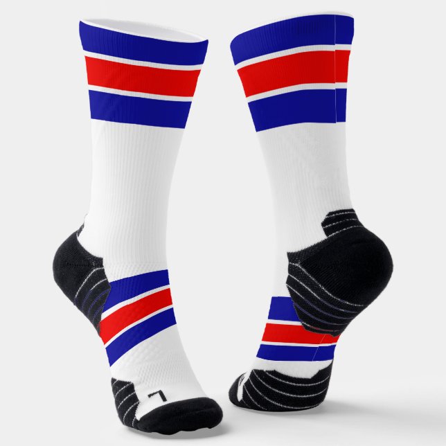 Bright Red White & Blue Striped Design Socks (Angled)