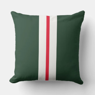 Bright Red White Bold Forest Green Racing Stripes  Outdoor Pillow