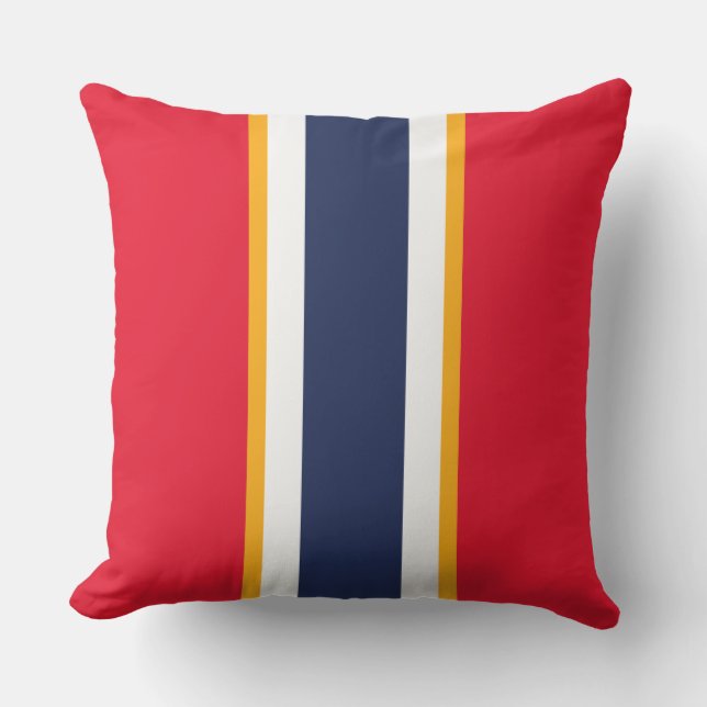 Bright Red White Navy Blue Yellow Racing Stripes Outdoor Pillow (Front)