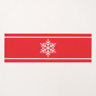 Bright Red White Nordic Snowflake Accent Stripes Yoga Mat