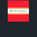 Bright Red White Orange PICKLEBALL Racing Stripes Canvas Print<br><div class="desc">This fun classy design features modern black font inside a wide white centre stripe highlighted with black, yellow, and orange pinstripes on a bright red background with PICKLEBALL written across the design. Make It Your Own: Both the centre stripe colour and the background colour of this design can be customized/changed...</div>
