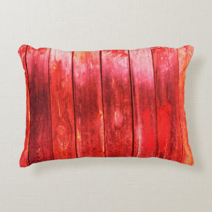 Bright red wood wall plank texture. Wood texture w Accent Pillow
