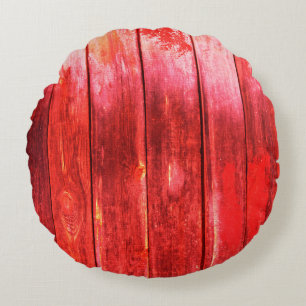 Bright red wood wall plank texture. Wood texture w Round Pillow