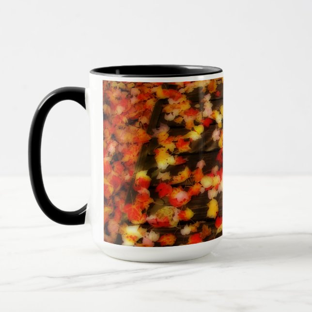 Bright Red Yellow Autumn Maple Leaves Mug (Left)