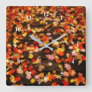 Bright Red Yellow Autumn Maple Leaves Square Wall Clock